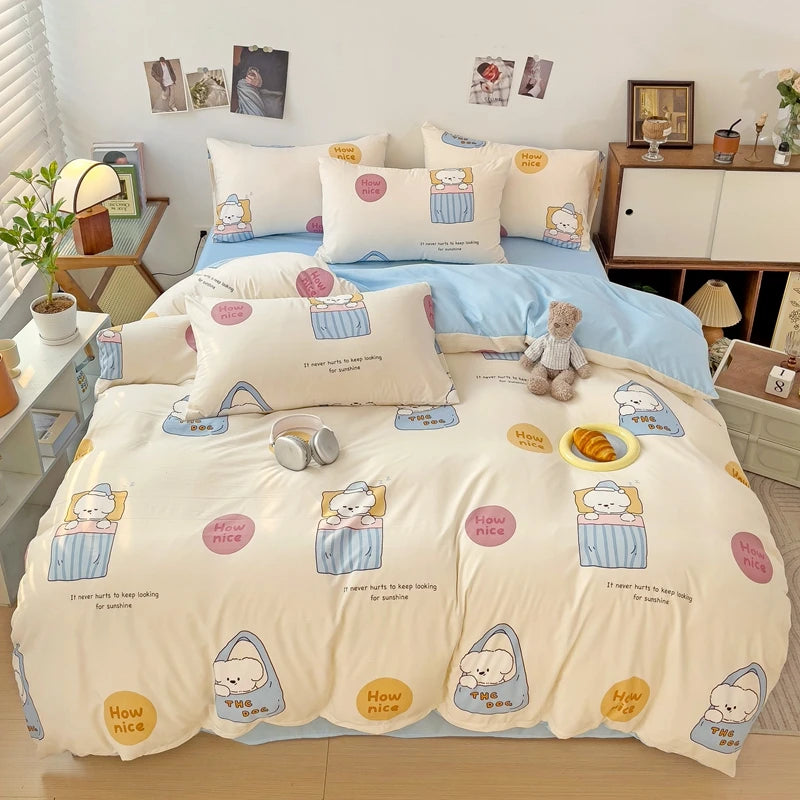 Kawaii Bear & Strawberry Duvet Cover Set ππ§Έβ¨ - Perfect for Kids' Rooms!