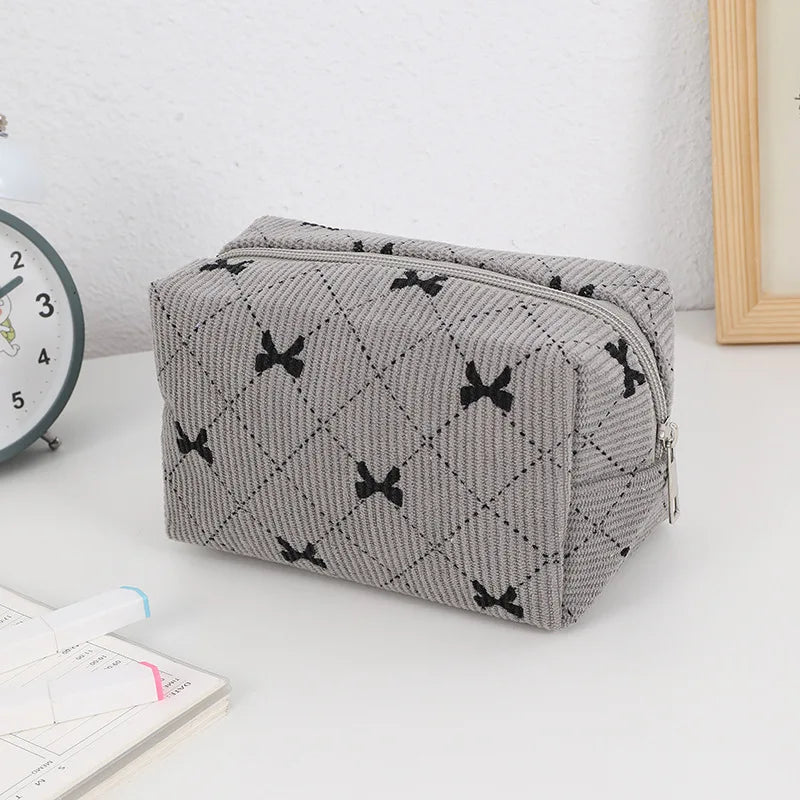 Kawaii Corduroy Makeup Pouch π | Adorable Travel Cosmetic Bag for Lipsticks & Skincare β¨ | Cute Organizer for Women & Girls π