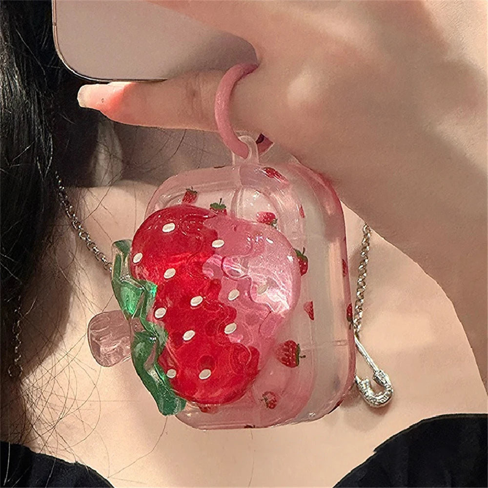 Kawaii 3D Strawberry & Orange AirPods Case ππ | Cute Soft Silicone Keychain Cover for AirPods 1, 2, 3 & Pro 2
