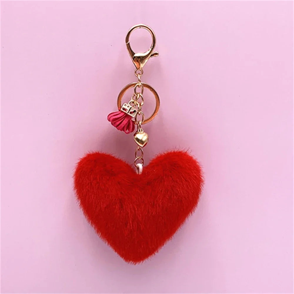 Kawaii Heart Pompom Keychain πβ¨ | Adorable Plush Ball Accessories for Bags & Cars β€οΈπ | Perfect Valentine Gifts for Couples ππ₯°
