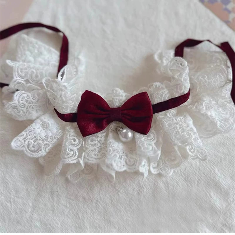 β¨ Elegant Pearl & Lace Pet Bib π Chic Ribbon Scarf for Pawsome Parties πΎπ