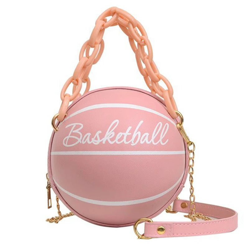Kawaii Basketball Chic: PU Leather Chain Shoulder Bag ππβ¨ - Trendy Crossbody for Teens!