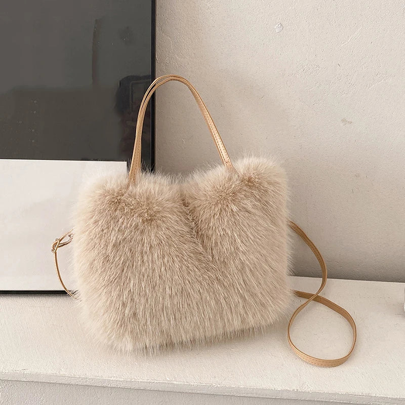 Kawaii Plush Faux Fur Bucket Tote πΎβ¨ | Soft Winter Women's Handbag ππΈ | Adorable Crossbody Shoulder Bag for Cozy Style!
