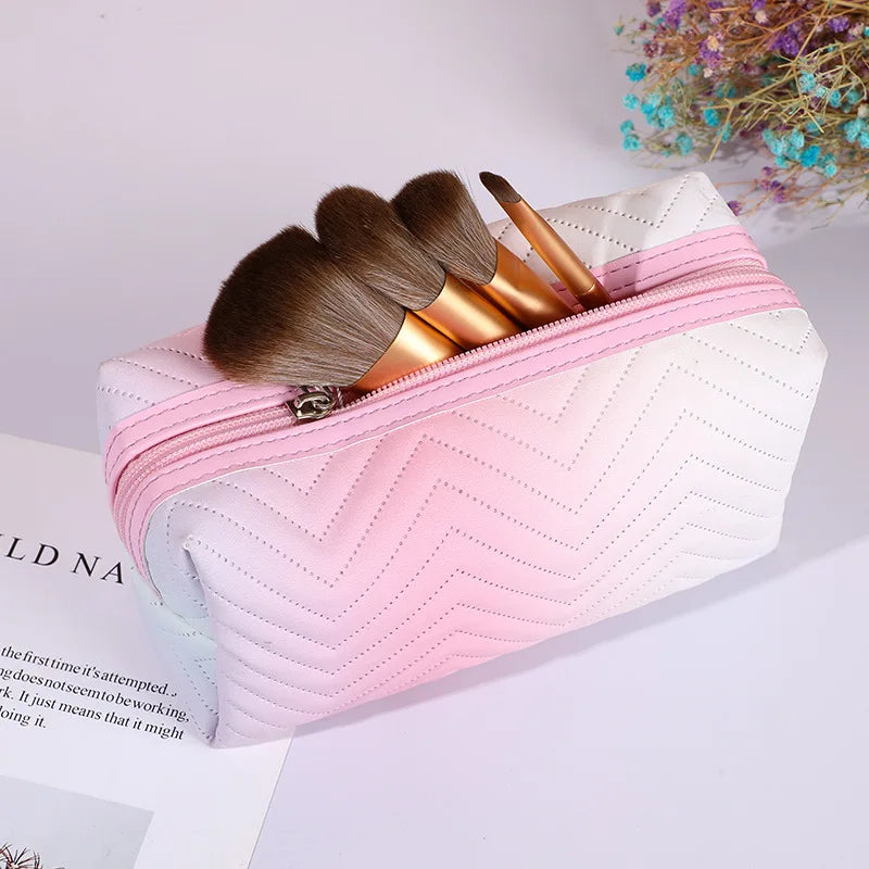 Kawaii Gradient Makeup Pouch πβ¨ | Stylish PU Leather Cosmetic Bag for Travel & Essentials ππ