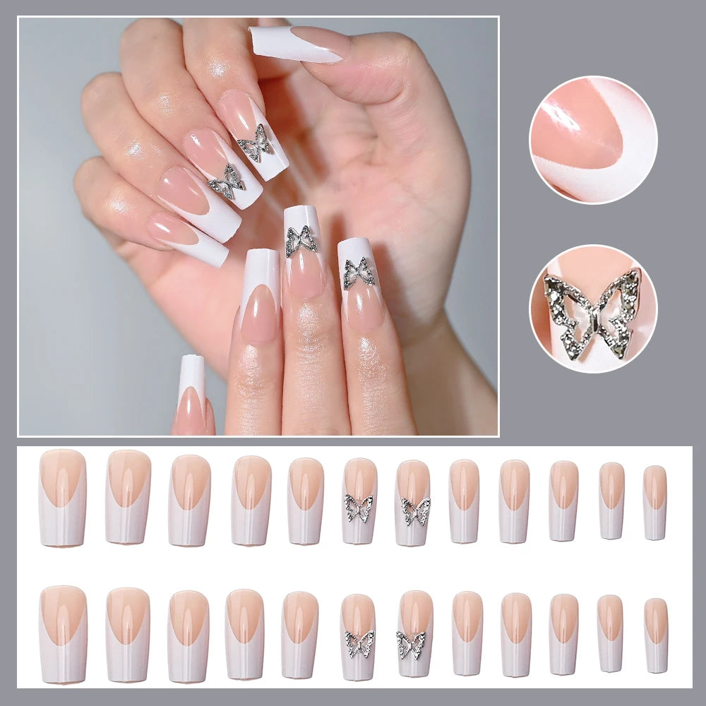 Kawaii Blush Pink 3D Bowknot & Pearl Press-On Nails πβ¨ | 24pcs Adorable Fake Nail Tips for Cute DIY Manicures!