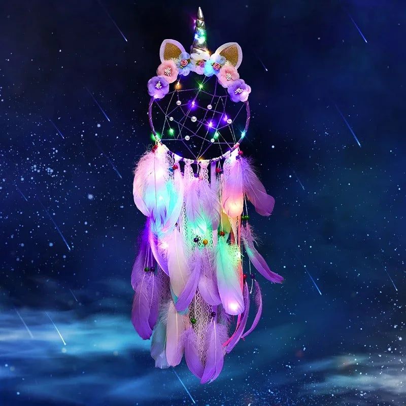 Kawaii Unicorn Dream Catcher πβ¨ | Whimsical Boho Room Decor π¦ | LED Baby Bedroom Gift π | Handcrafted Wall Hanging for Christmas & More!