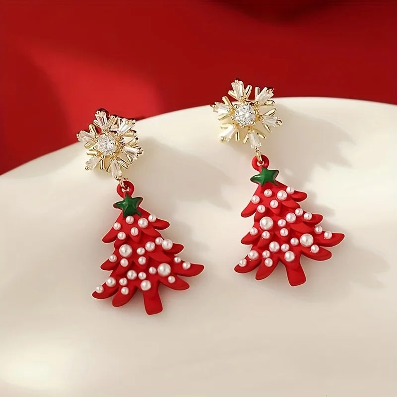 Snowflake Zircon Christmas Tree Earrings For Women Cute Festive Jewelry ❄