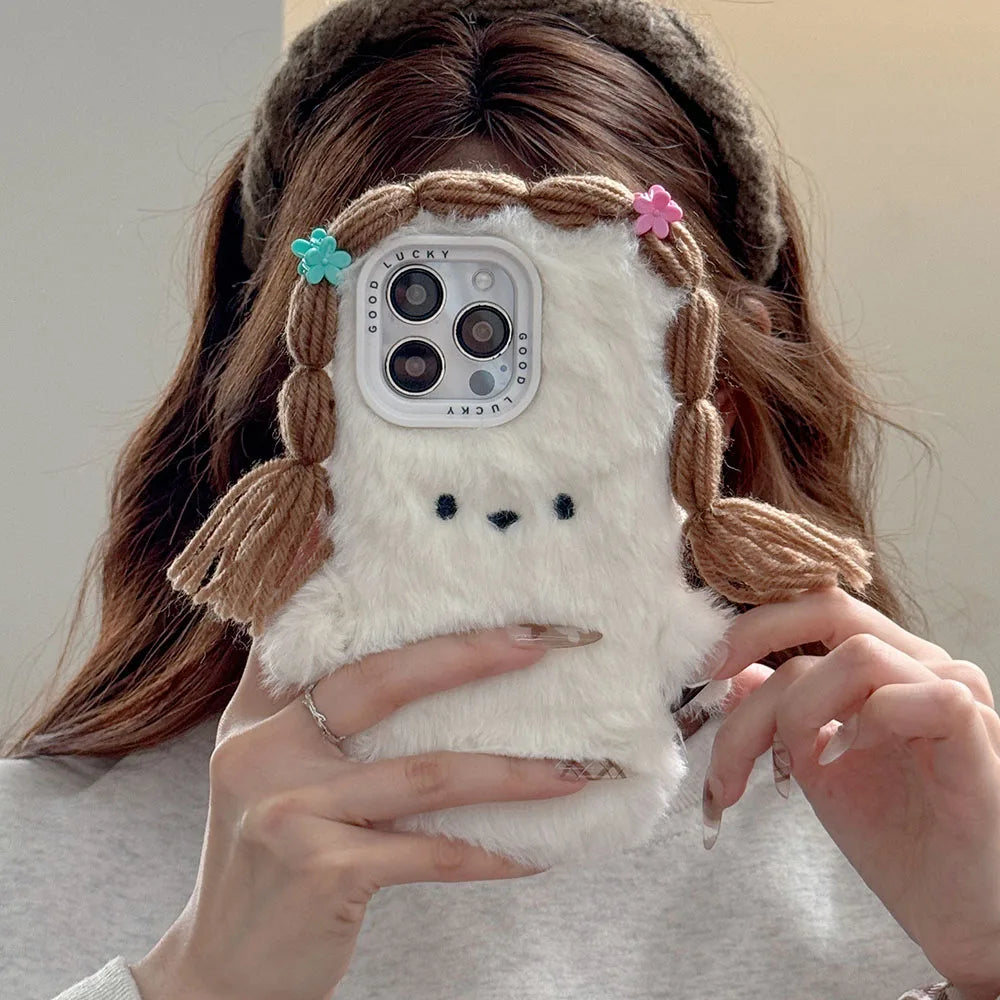 Kawaii 3D Plush Flower Puppy Phone Case πΈπΆ for iPhone 15/16/14/13/12 - Shockproof Bumper Cover! πβ¨
