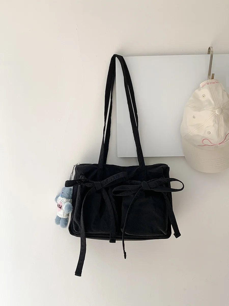 Charming Kawaii Nylon Tote Bag with Adorable Bow Design β Spacious & Playful Travel Companion! πΈπβ¨