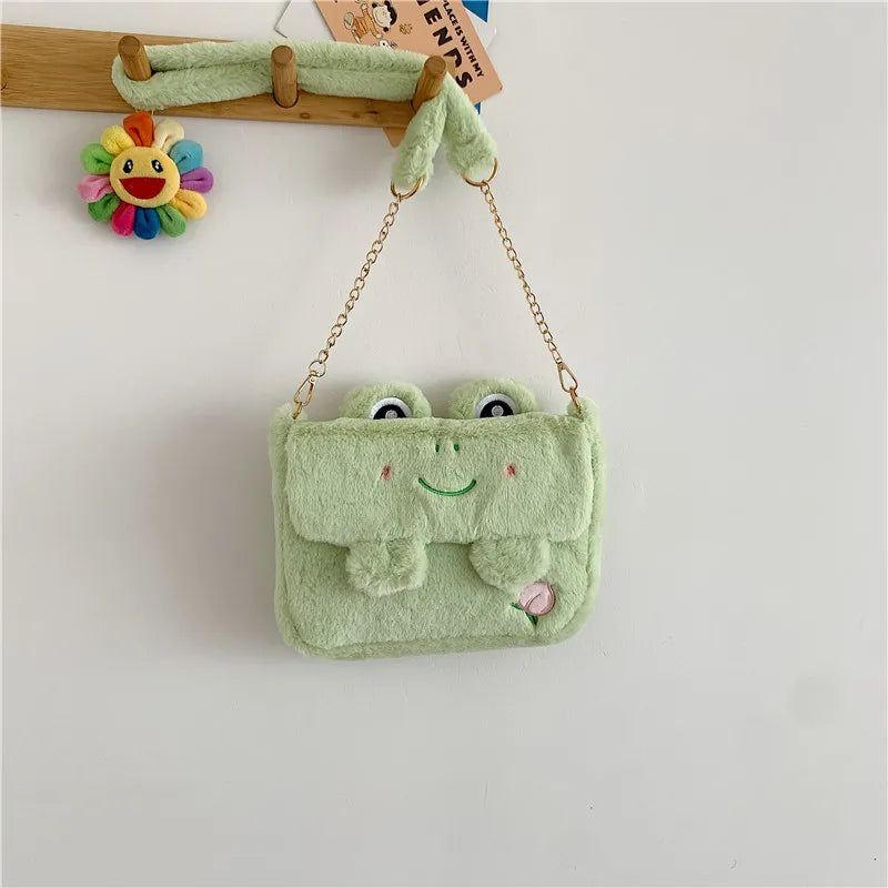 Kawaii Plush Frog Messenger Bag πΈβ¨ - Cute Cartoon Shoulder Bag for Girls!