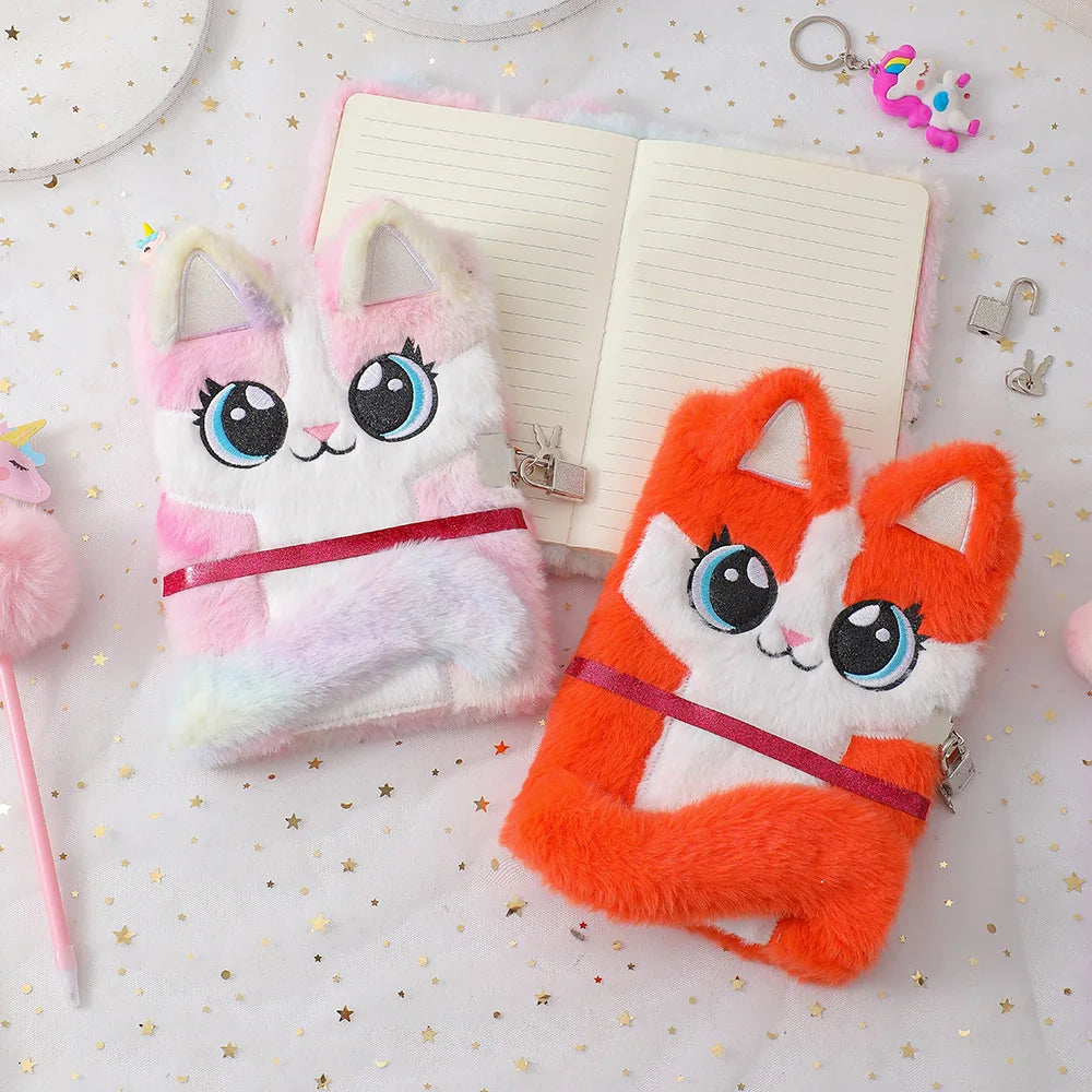 Kawaii Cat Plush Notebook πΎβ¨ | Cute A5 Lock Diary with Adorable Cat Ears π±π | Perfect School Stationery!