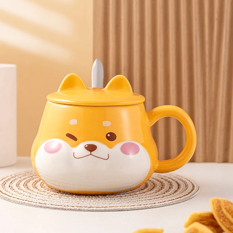 Kawaii Shiba Inu Mug with Lid - Adorable Ceramic Cup for Coffee & Tea βπβ¨