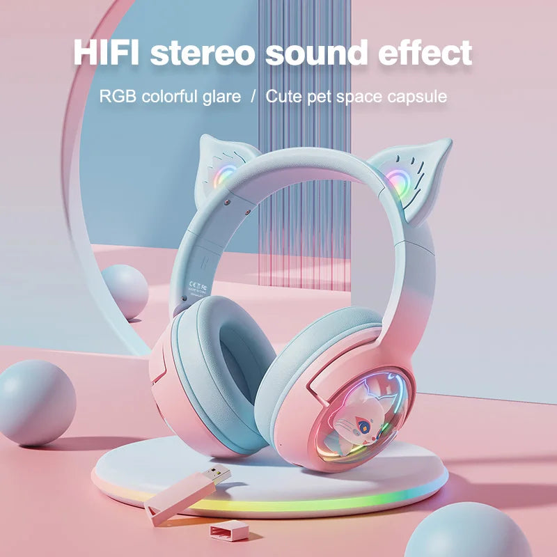 Kawaii ONIKUMA B5 Tri-Mode Gaming Headset ๐ฎโจ Cute 3D Cartoon Design with RGB Lighting & Microphone for iPad, Tablet & PS4 ๐พ๐ง