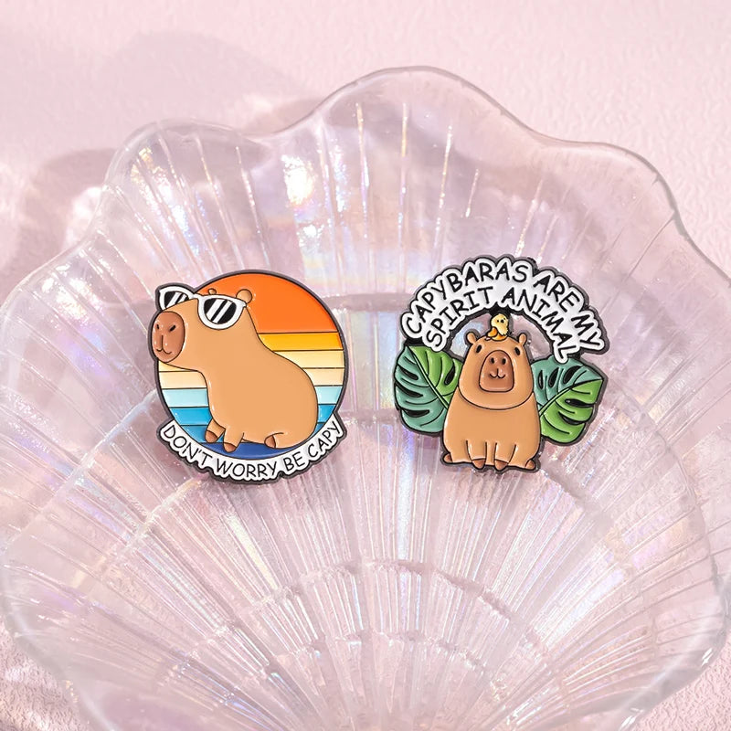 Kawaii Animal Brooch Set πΎβ¨ Adorable Enamel Pins - Cute Cat & Capybara Metal Accessories for Fashion & Gifts! ππ
