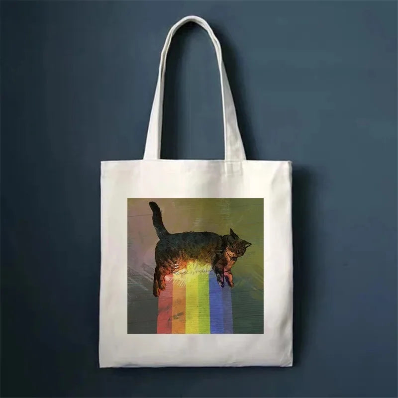 πΎ Whimsical Cat Canvas Tote π - Cute & Eco-Friendly Shopping Bag for Trendy Girls ποΈβ¨ - Pixie Quill