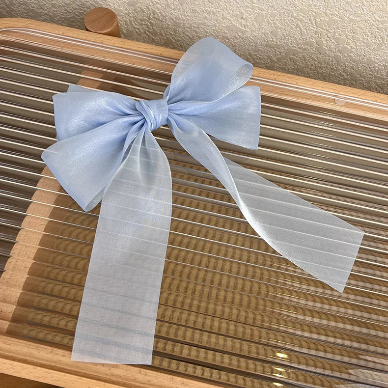 β¨Sweet Blue Satin Bowknot Hair Clip π Big Ribbon Barrette for Adorable Hairstyles π
