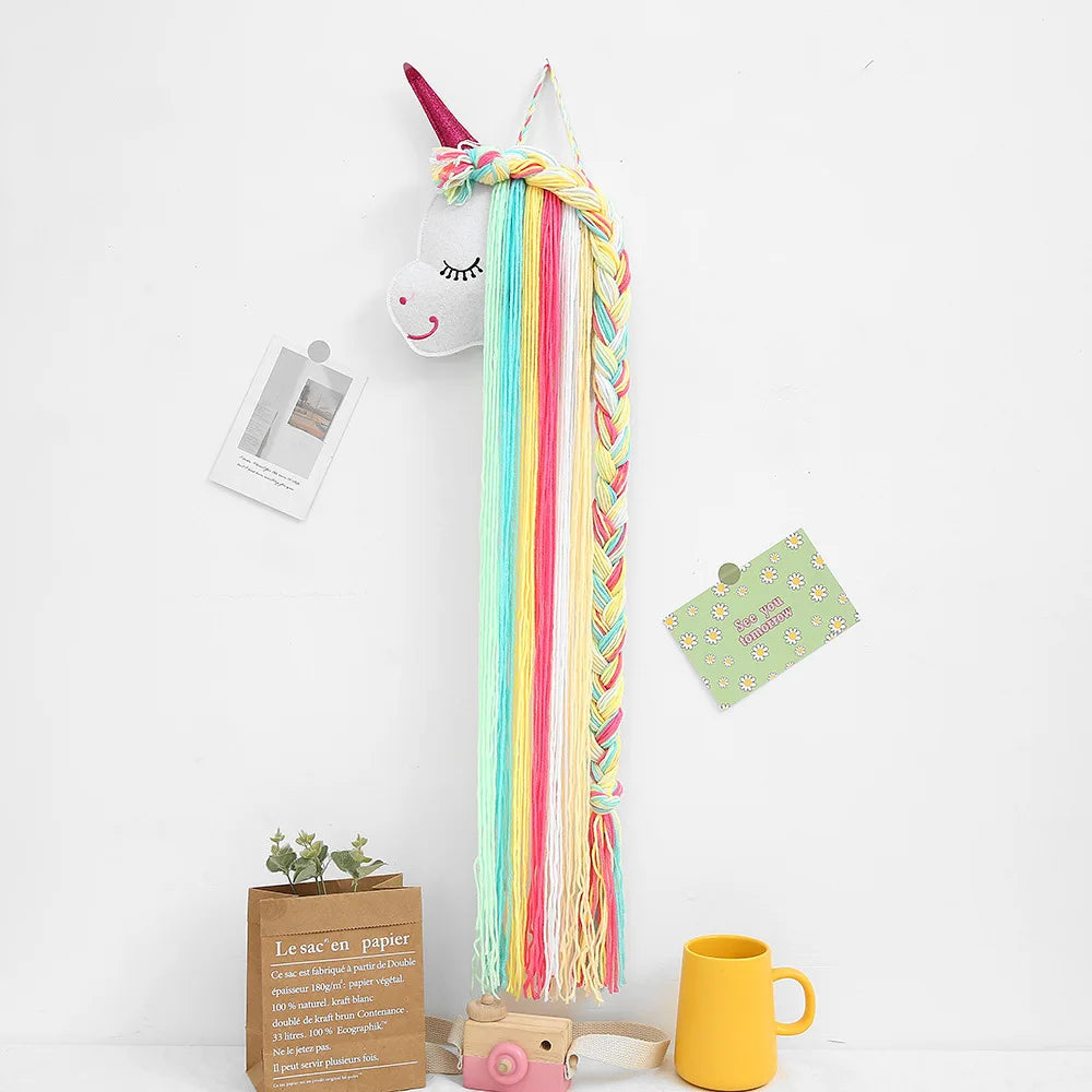 Kawaii Unicorn Hair Clip Organizer πβ¨ Wall Hanging Storage for Girls' Room Decor π Bohemian Tassel Art