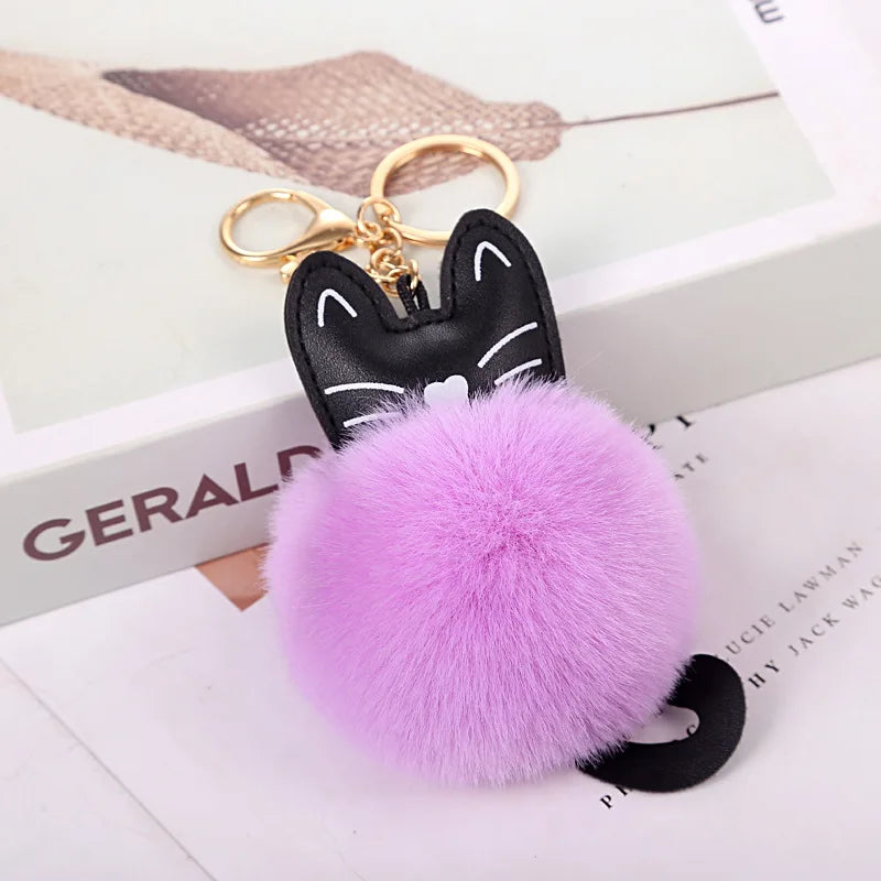 Kawaii Cat Pompom Keychain πΎβ¨ Adorable Fur Ball Tail Accessory for Bags & Keys π Perfect Gift for Cat Lovers!