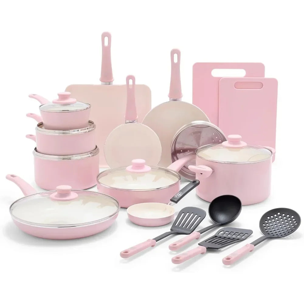 ⨠Kawaii Ceramic Cookware Set š³ | 23-Piece Nonstick Kitchen Joy with Soft Grip Handles & Cute Utensils! š