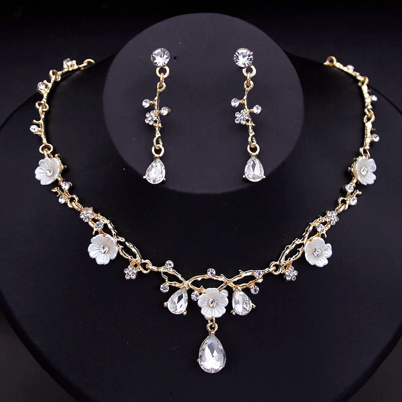 ⨠Kawaii Crystal Bride Jewelry Set šø Adorable Flower Choker & Earrings for a Dreamy Wedding š