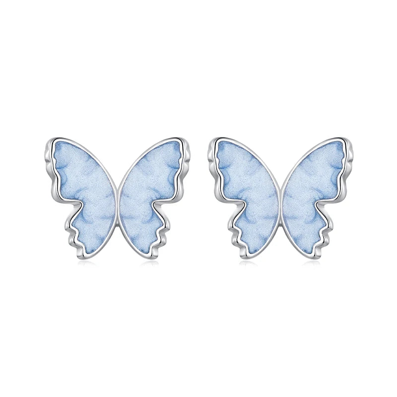 Kawaii 925 Silver Blue Butterfly Ring 🦋✨ | Adorable Enamel Wedding Gift & Matching Stud Earrings 🎁💕