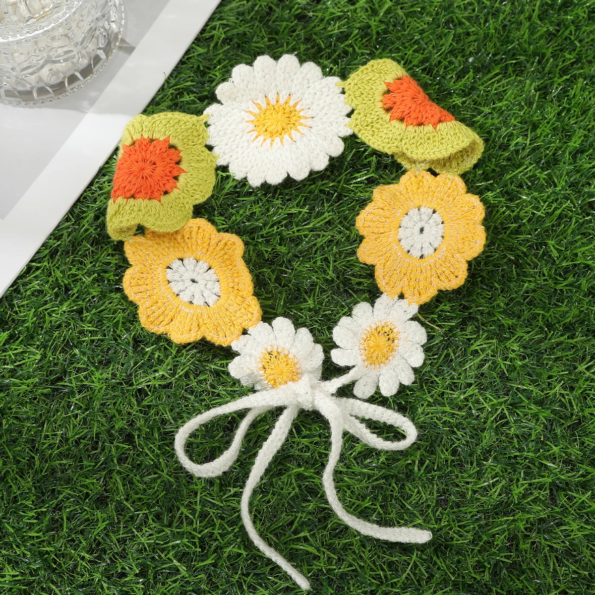 Kawaii Boho Flower Crochet Headband ๐ธโจ Vintage Turban Hair Scarf for Women - Fashionable Accessory for Every Season!