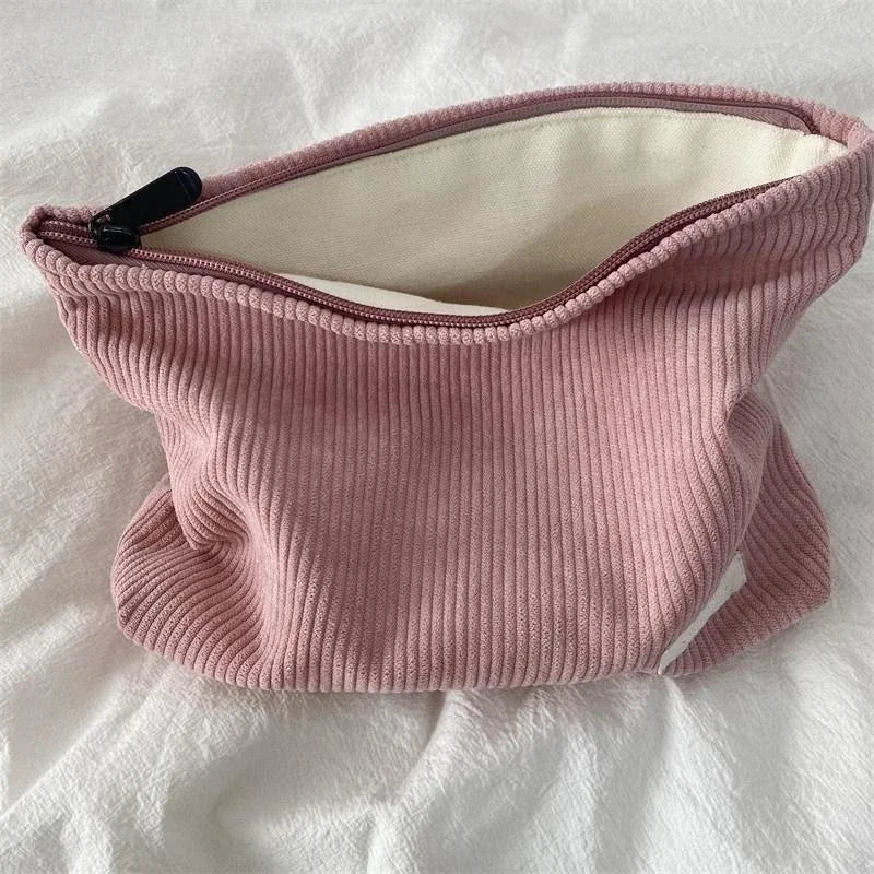 Kawaii Corduroy Makeup Pouch πΈβ¨ | Cute Portable Cosmetic Organizer with Zipper - Large Capacity Clutch for Travel! ππ