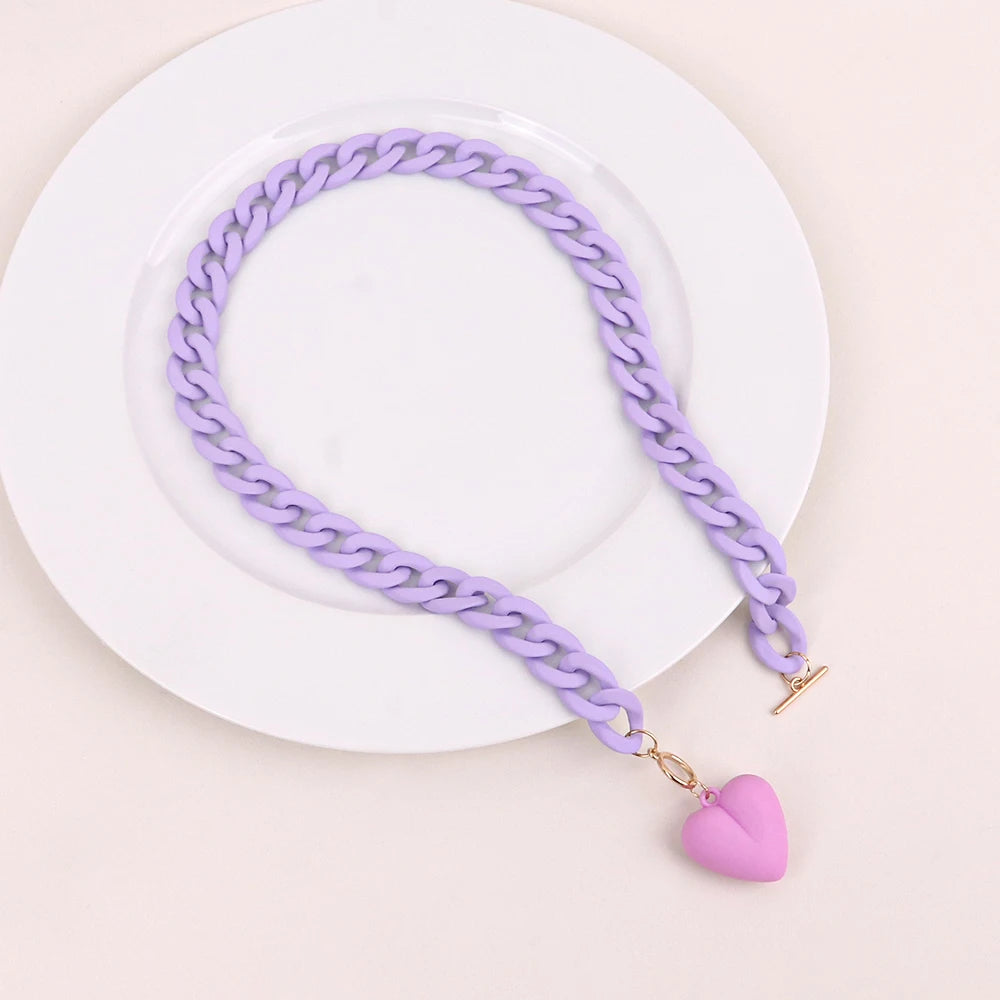 π Colorful Love Heart Choker Necklace π - Trendy Acrylic Pendant for Party Fun! π