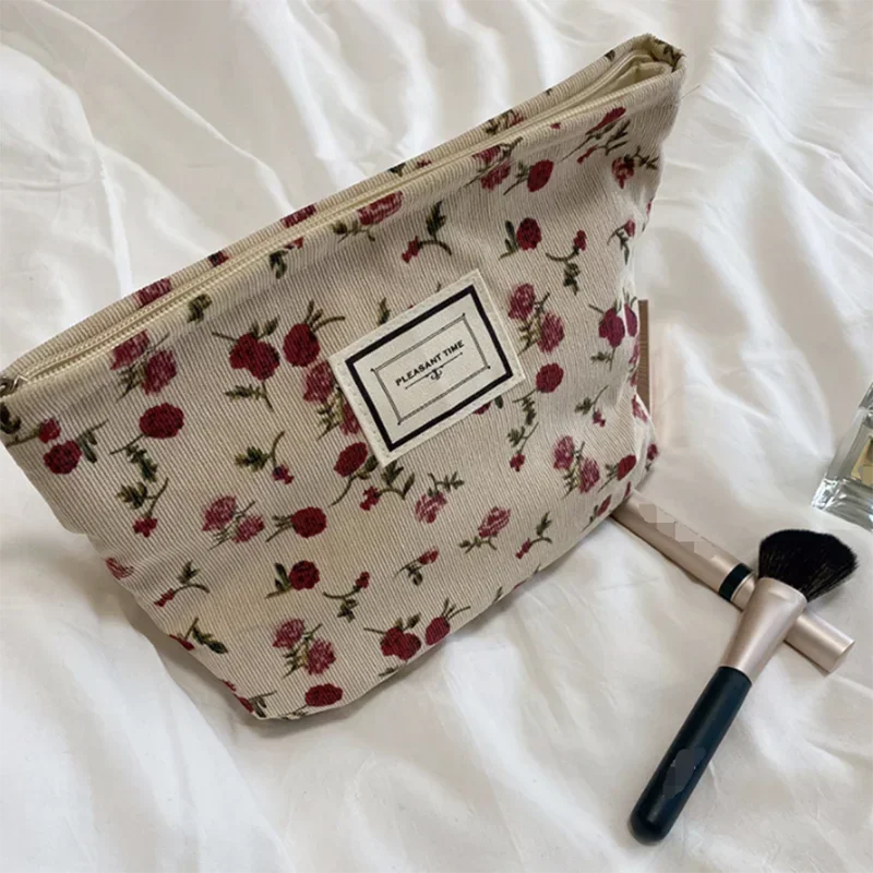 Kawaii Corduroy Floral Makeup Clutch Bag πΈβ¨ | Cute Cosmetic Organizer for Women ππ