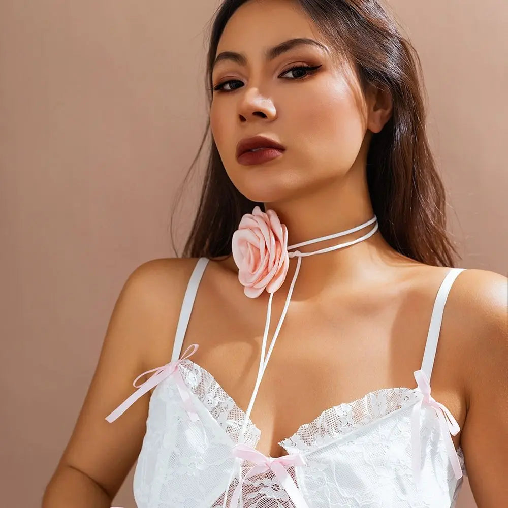 Kawaii Long Rose Flower Choker πΉβ¨ | Adjustable Romantic Necklace for Sweet Style πΈπ