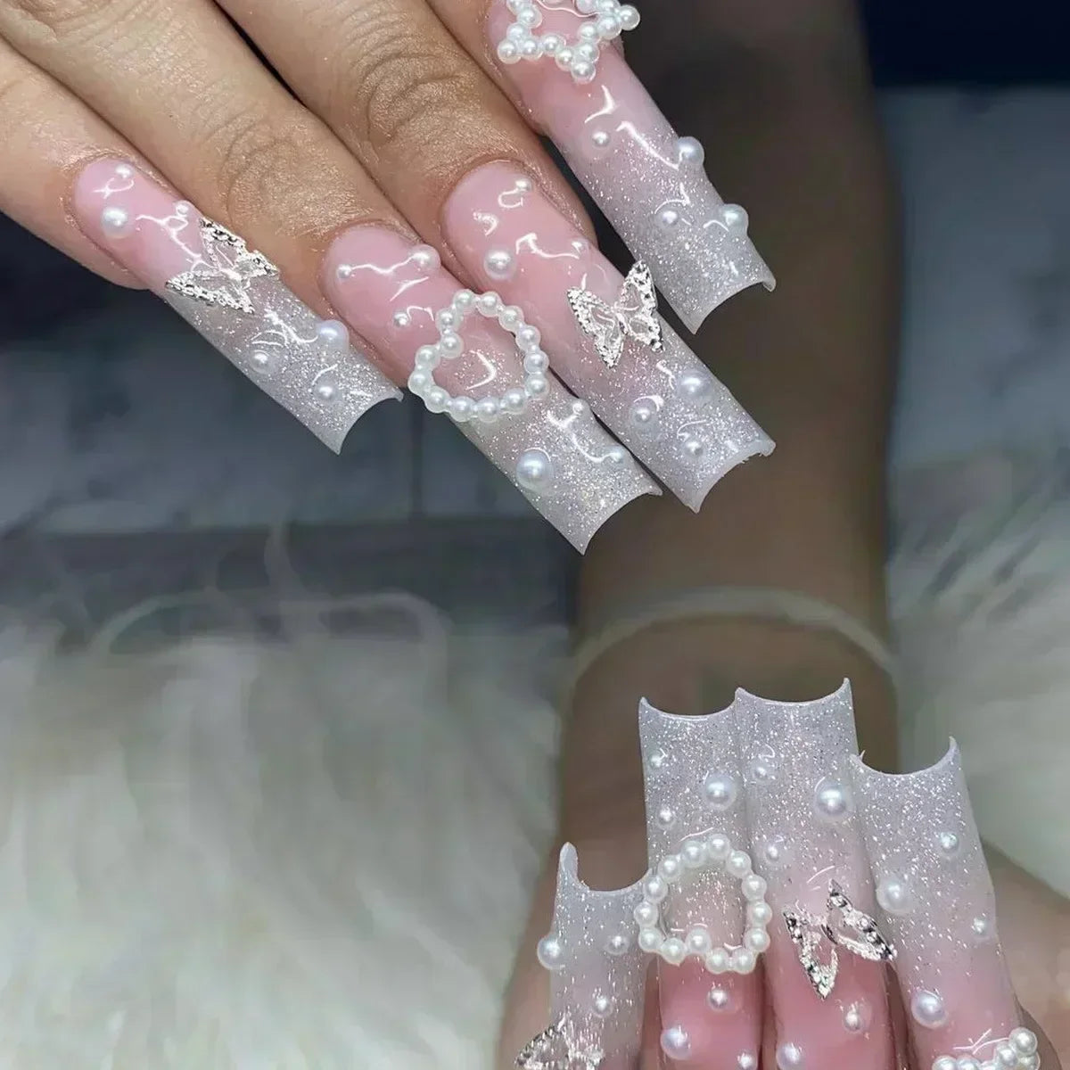Kawaii Love Pattern Coffin Nails πβ¨ | 24Pcs Brown French Full Cover Press-On Tips π
π