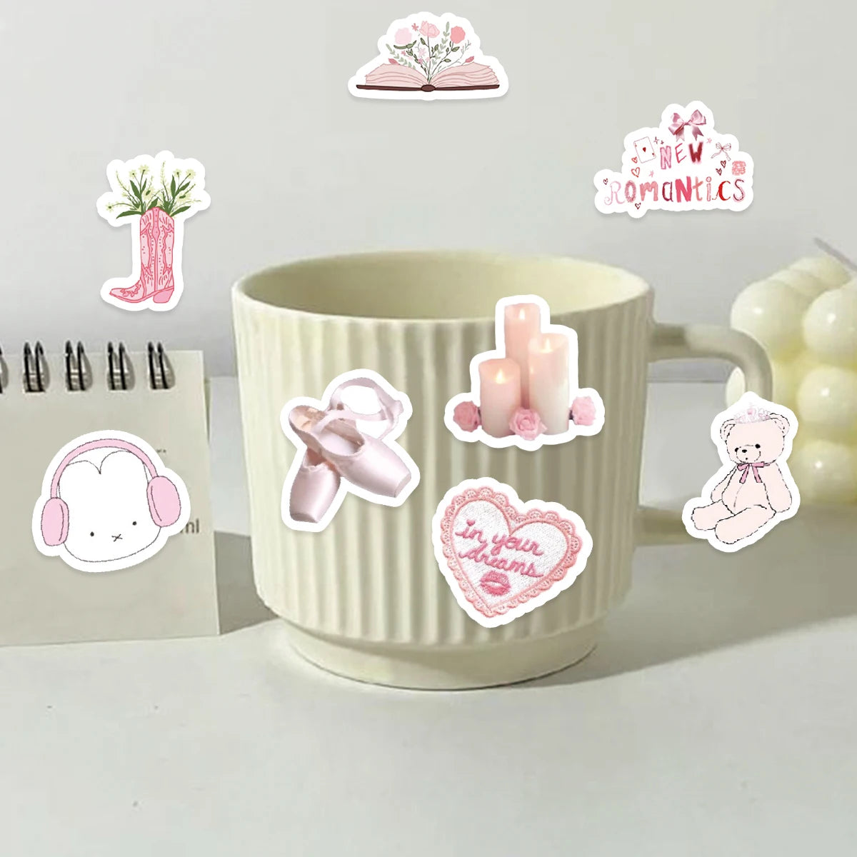 Kawaii 46pcs Bunny & Bear Stickers ๐ | Cute Pink Graffiti Dรฉcor for Notebooks, Water Cups & Diaries ๐ธโจ | Fun PVC Decals for Students!