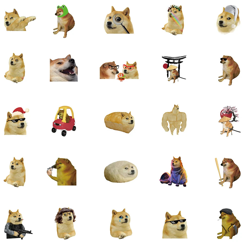 Kawaii Shiba Inu Meme Sticker Pack 🎉🐕 | 50PCS Waterproof Fun for Cars, Laptops & More! 🌈✨