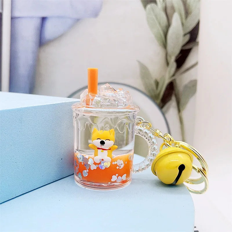 Kawaii Shiba Inu Donut Keychain 🍩✨ - Adorable Floating Bottle Pendant for Couples & Bag Charm! 💖