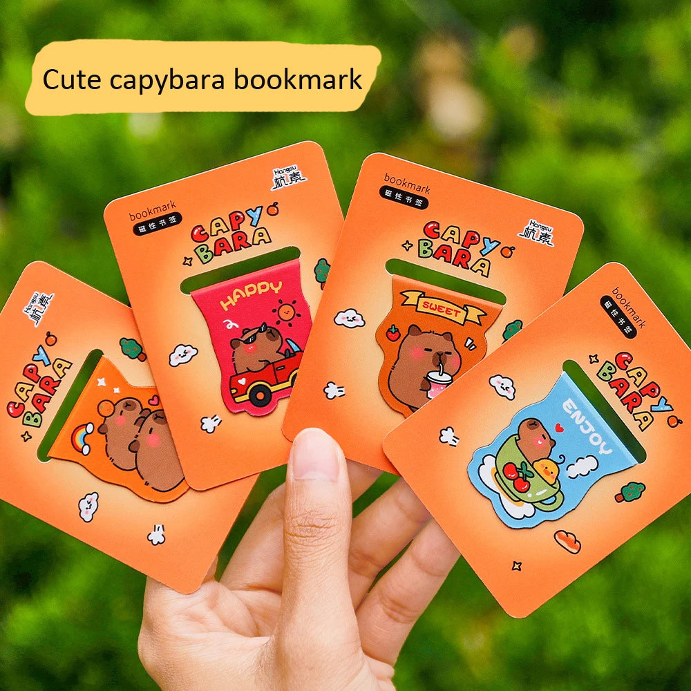 πΎ Adorable Capybara Magnetic Bookmarks πΎ | 4-pack Clip Set for Fun Reading Adventures πβ¨ - Pixie Quill