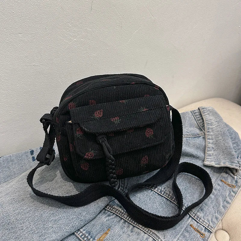 Berry Sweet Corduroy Cutie 🍓✨ Trendy Crossbody Wonder for Stylish Explorers! 👜💖 - Pixie Quill
