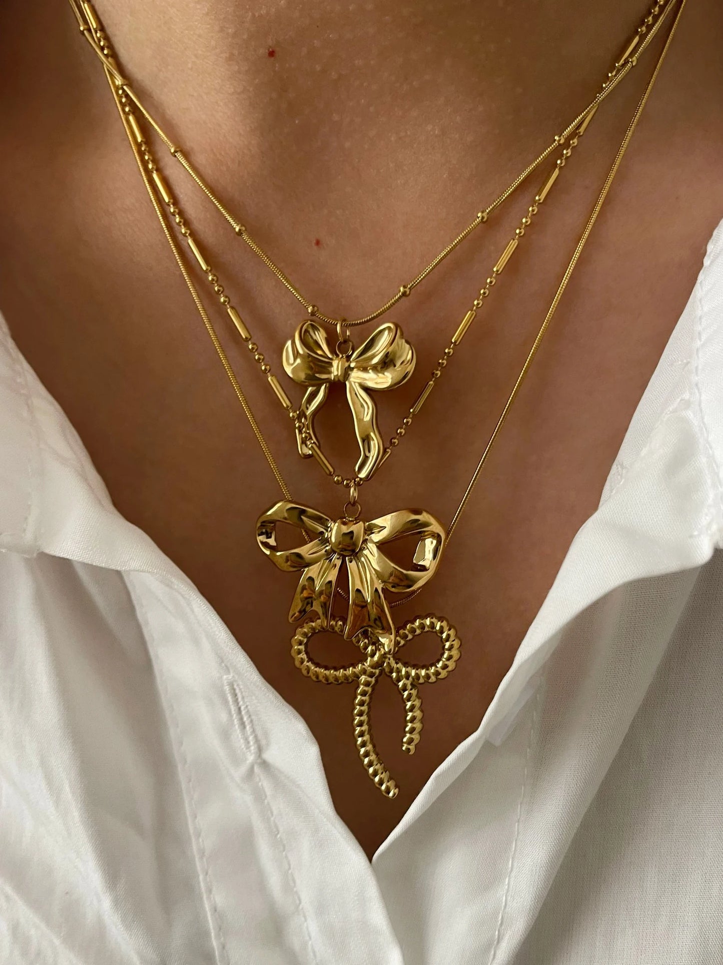 Charming Kawaii Gold Bow Knot Pendant Necklace πβ¨ | Waterproof Stainless Steel Summer Jewelry for Women π