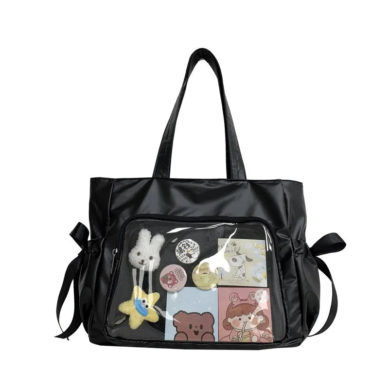 Kawaii Ribbon Bow Tote Bag πΈβ¨ Sweet Forest Style | Large Capacity Double-Sided Handbag for Students ππ