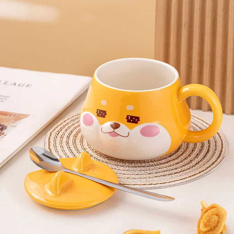 Kawaii Shiba Inu Mug with Lid - Adorable Ceramic Cup for Coffee & Tea βπβ¨