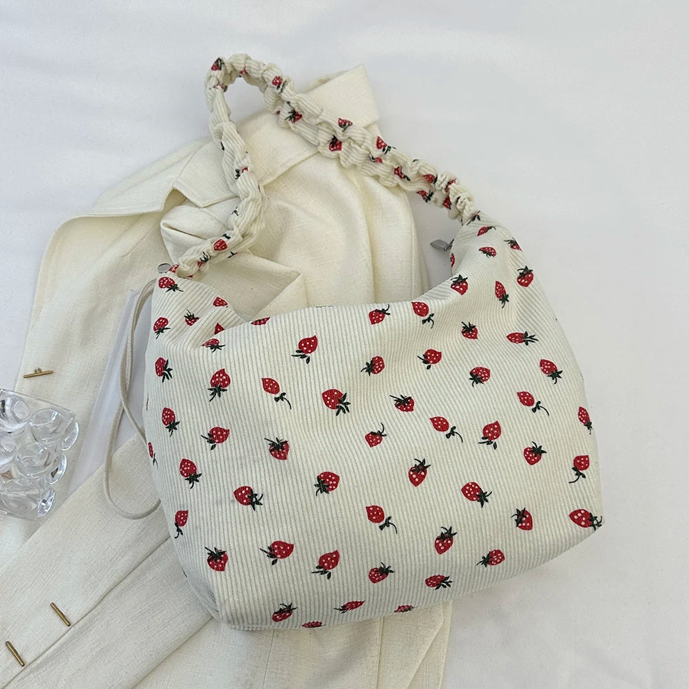 π Sweet Strawberry Dreams βοΈβ¨ Adorable Pleated Corduroy Crossbody Bag for Trendy Adventures! ππ - Pixie Quill
