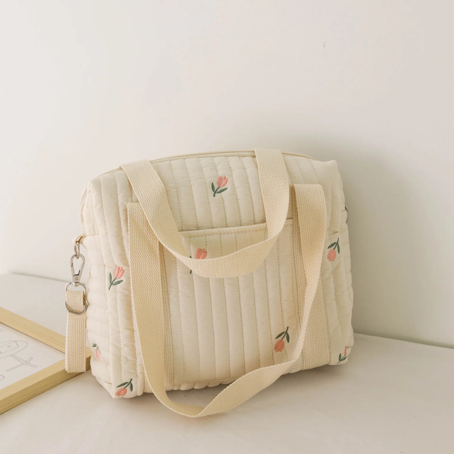 Kawaii Bear Embroidered Baby Diaper Bag 🐻💕 | Stylish Quilted Mummy Messenger Bag for Newborn Care & Stroller Storage 🌈✨