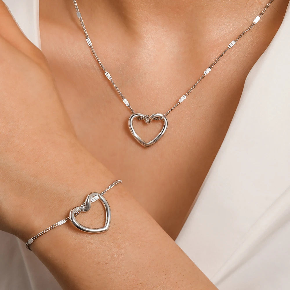 Kawaii Twisted Heart Stainless Steel Jewelry Set πβ¨ - Luxurious & Trendy Gift for Her! π