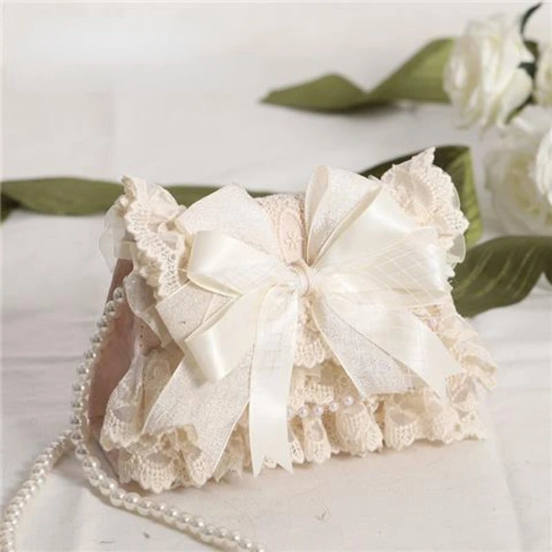 Kawaii Fairy Bow Crossbody Bag πβ¨ - Y2k Elegant Pearl Chain Handbag for Whimsical Fashionistas ππΈ