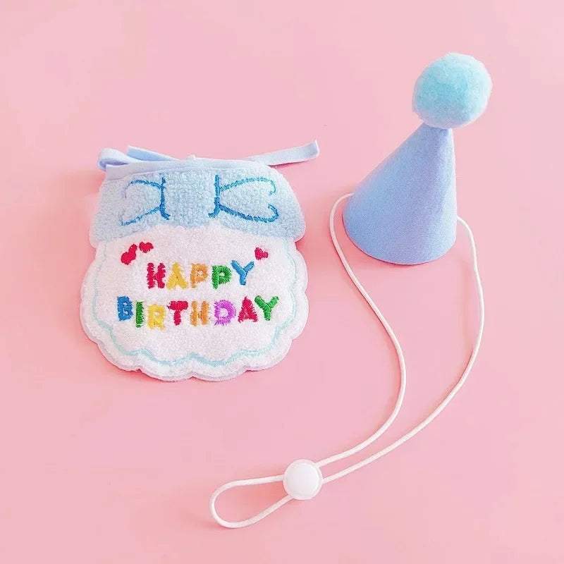 Kawaii Birthday Bash Set ππΎ Cute Dog & Cat Hat & Bandana Accessories for Pawesome Celebrations! π