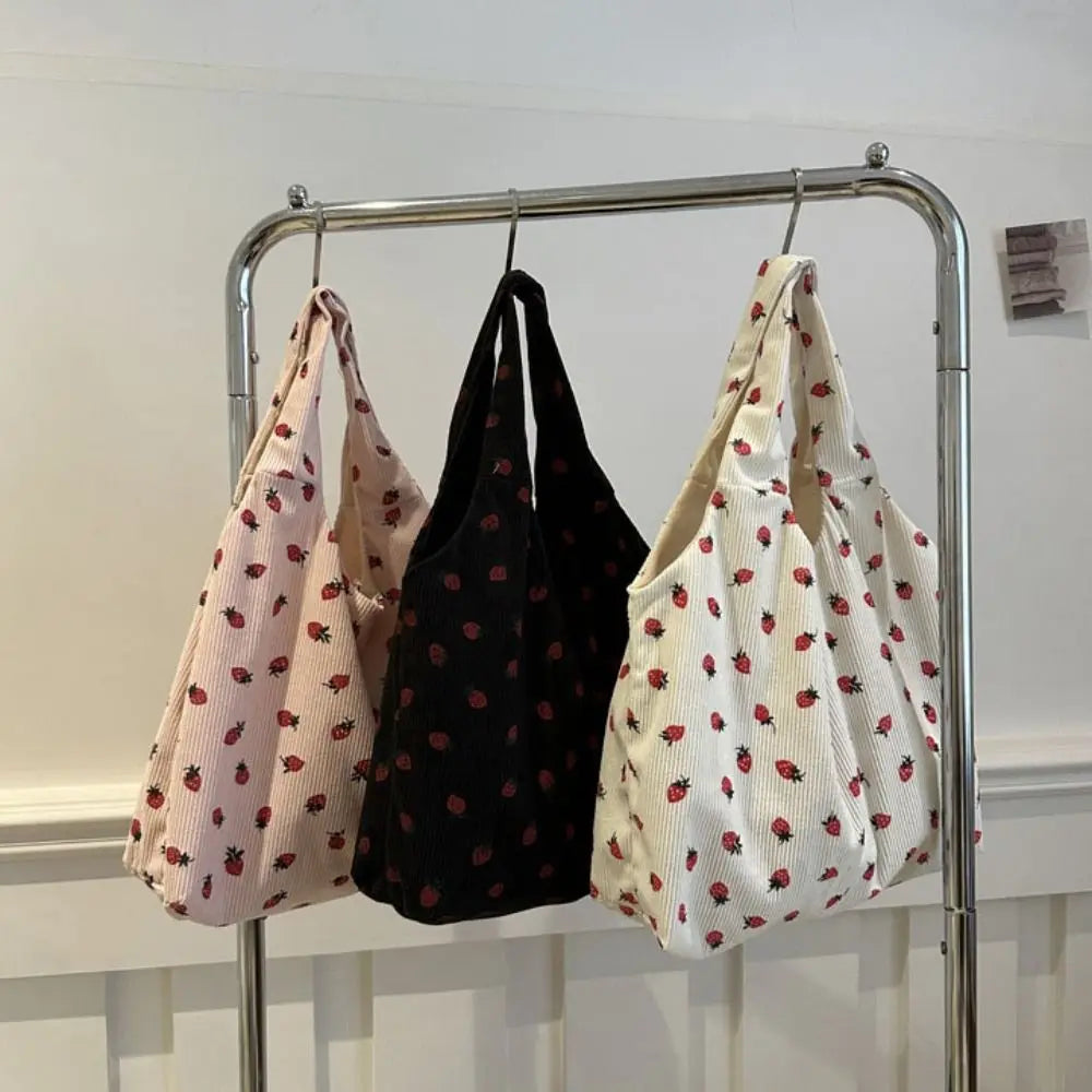 Strawberry Dream Tote πβ¨ - Adorable Square Corduroy Bag for Stylish Girls! πΈπ - Pixie Quill