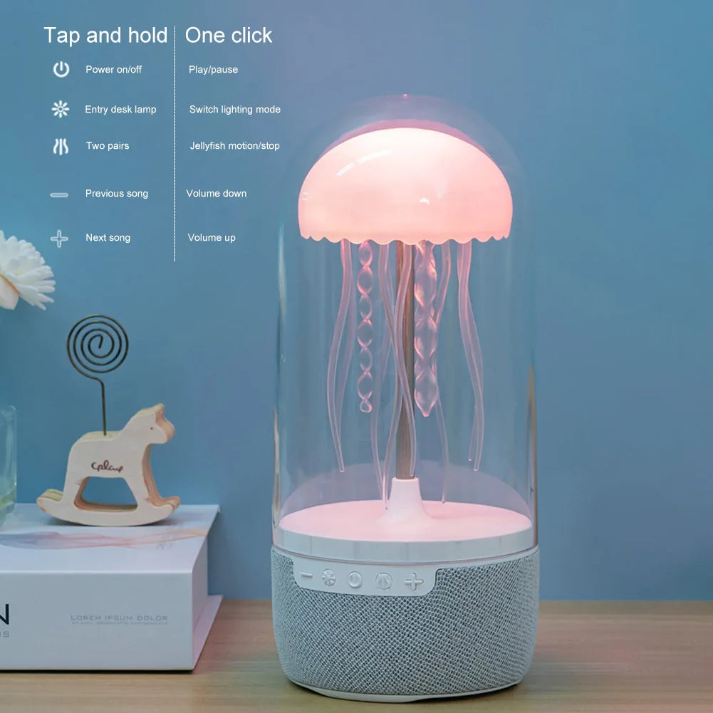 Kawaii Jellyfish Vibe πβ¨ Bluetooth Speaker & LED Mood Lamp ππΆ - Color Changing Night Light for Home & Office Decor!
