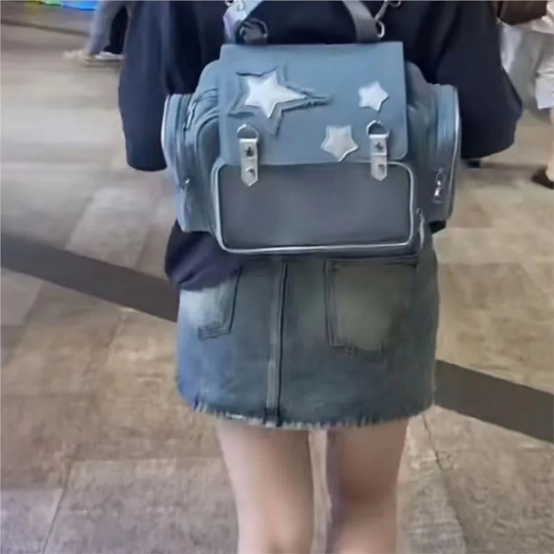 Kawaii Starry Denim Ita Backpack ππ | Vintage Japanese Lolita Mochila for Women | Aesthetic Y2K Style