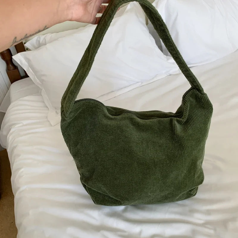 Kawaii Corduroy Shell Shoulder Bag πβ¨ - Retro Japanese & Korean Style, Spacious & Chic! ππ - Pixie Quill