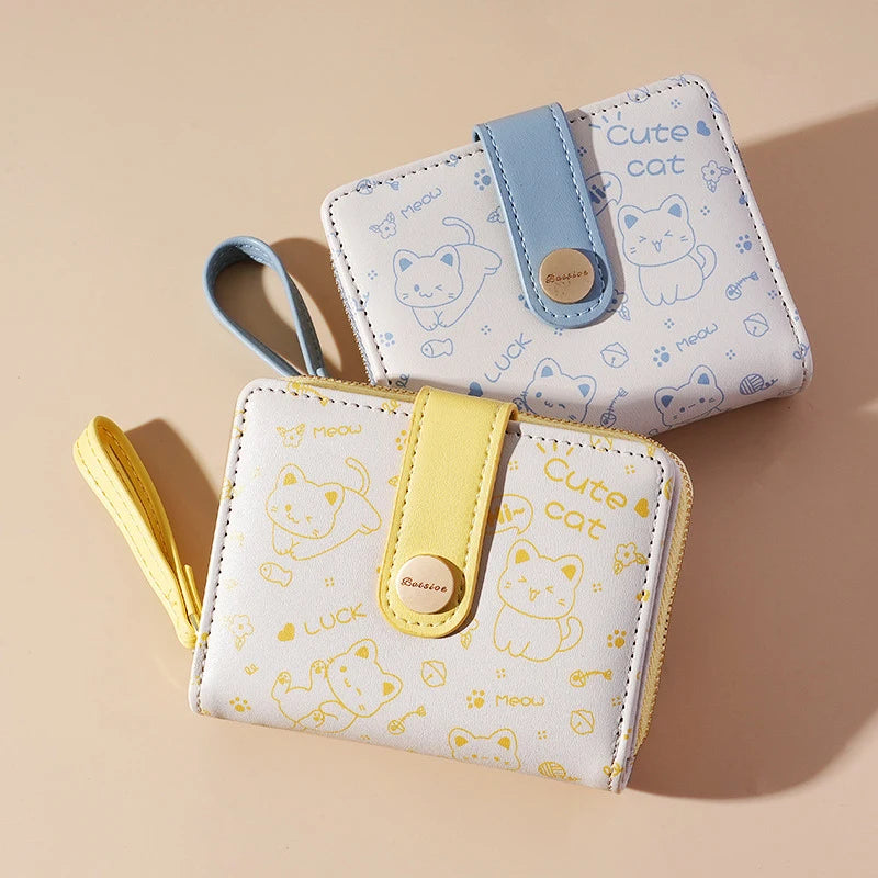 Kawaii Cat Girls Zipper Wallet πΎπ | Cute Short Purse for Students - Adorable Card Holder & Money Bag!