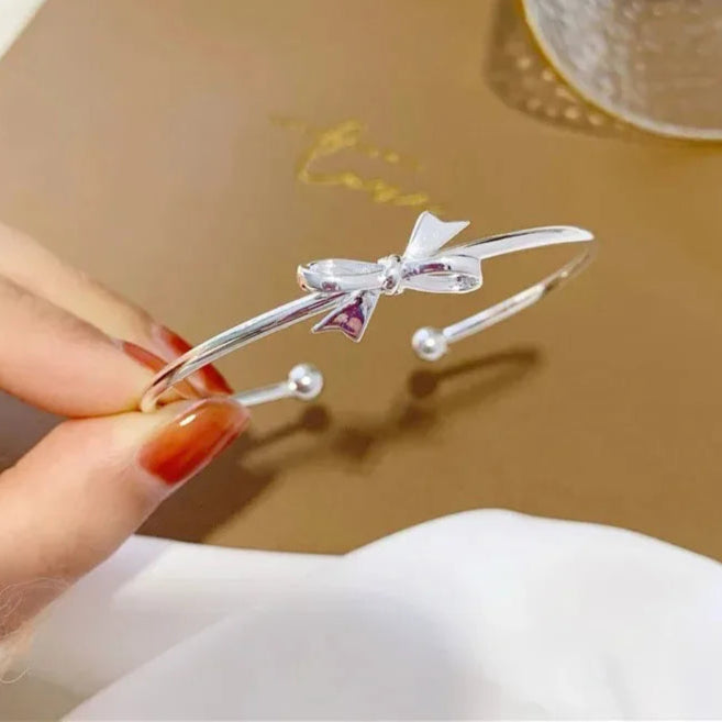Adorable Kawaii 925 Sterling Silver Bow Bangles for Women πβ¨ - Chic Party & Wedding Bracelets, Perfect Gift Idea! π